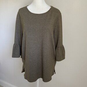 Adrianna Papell Womens L Large Dark Olive Green Comfy Knit Top Ruffle Sleeve